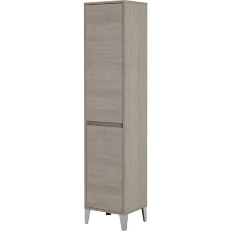 Mobile Bagno Colonna Portabiancheria Legno Bianco Rovere Lavanderia 2 Ante - Colore: Rovere (1/3)