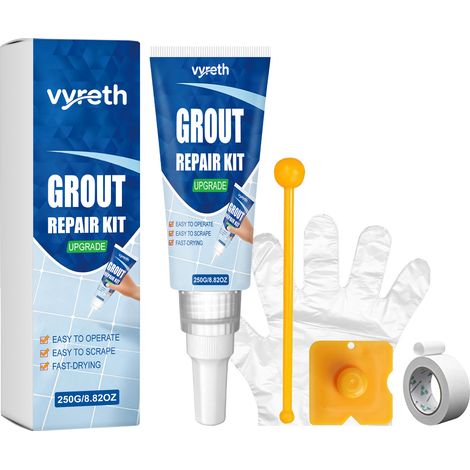 Joint de carrelage Vyreth, imperméable et anti-moisissure, pour murs et sols de la maison, cuisine et salle de bain, 250 g x 1, comprenant une boule à joint et un grattoir à joint. (1/5)