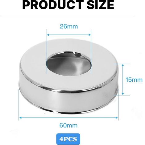 Edelstahl-Duscharmatur-Rosette (3/4") Ø 27 mm x Ø 60 mm x Höhe 15 mm, 4 Stück, Armaturenrosette, Wandmontierte Duscharmatur-Abdeckung (4, 60x15mm Silber) (1/5)