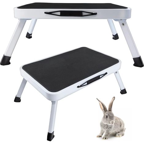 Tabouret pliant portable avec 4 boutons de sécurité et coussinets antidérapants, adapté au nettoyage des vitres à domicile, au camping en plein air, à la surface large en acier durable, portable et lé