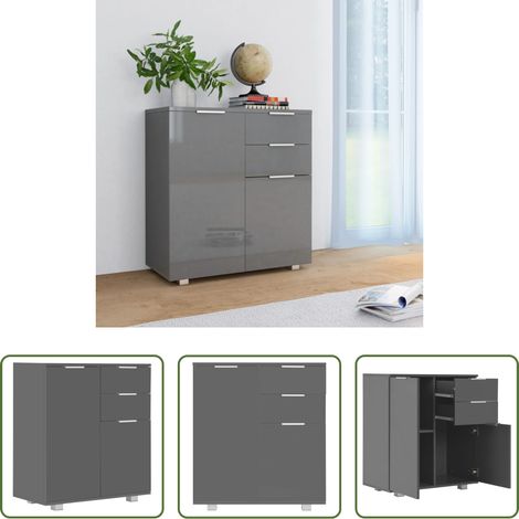Meuble rangement chambre - Buffet Gris brillant 71x35x80 cm Bois d'ingénierie (1/5)