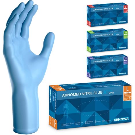 Gants jetables Bleu Extra Longs, gants jetables de 30cm de long en L, Gants en nitrile jetables Extra Épais, 100 pcs/boîte, gants en caoutchouc longs jetables, gants nitrile en S, M, L & XL (1/5)