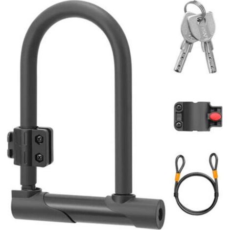 Antivol de vélo MCBOSON en forme de U avec câble en acier, support et anneau de verrouillage. (1/4)