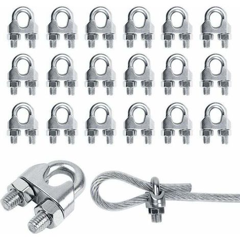 20 pièces M3 pince en acier inoxydable serre-câble serre-câble serre-câble en acier inoxydable serre-câbles en U serre-câble en acier inoxydable pour câble métallique câble en acier cordes en acier (1/4)