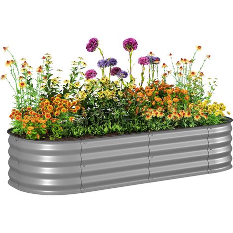 Hochbeet Pflanzenbeet, modulares Hochbett, geschützte Kanten, Design ohne Boden,  150 x 62 x 30 cm, Silber