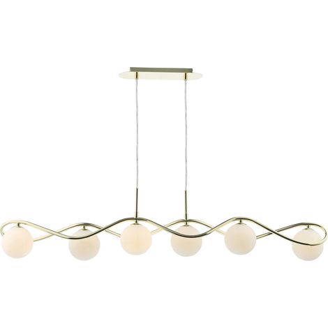 Dar Lysandra Suspension Lysandra à 6 barres lumineuses, finition or poli et verre opale (1/5)
