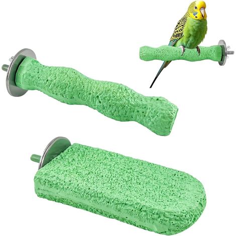 Perchoir en résine pour l'entretien du bec des petits perroquets - Jouet antidérapant pour tailler les griffes et mâcher en cage, lavable et imperméable, lot de 2 verts (1/5)