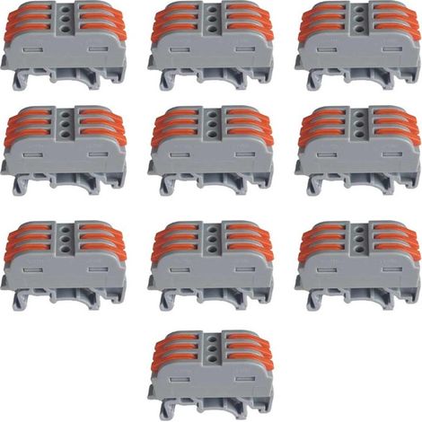10 Connettori Veloce da Guida DIN Morsettiera Leva Cavo Connettore Bilaterale 3P
