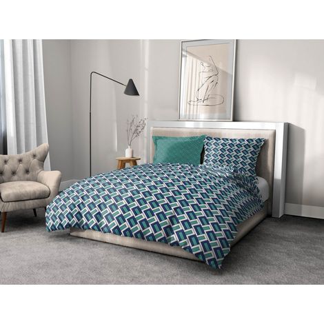 Parure de couette 3 pieces coton 57 fils bleu 240 x 260 cm - MINERVA (1/4)