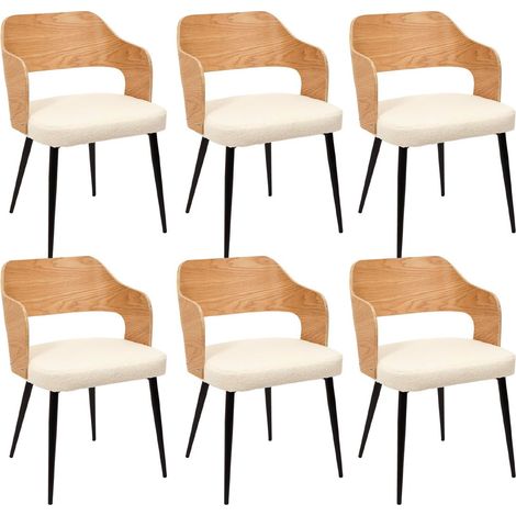 KILPA - Lot de 6 Fauteuils Bois et Métal Assise en Tissu Bouclettes (1/5)