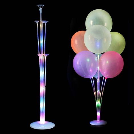 Lot de supports à ballons lumineux LED en plastique coloré, tiges et pieds pour décoration fête anniversaire mariage (1/5)