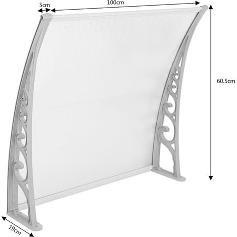 Sifree – Auvent de porte en polycarbonate 60x100cm – Plaque plastique 5mm – Supports PP et profils aluminium – Design moderne et translucide (1/4)