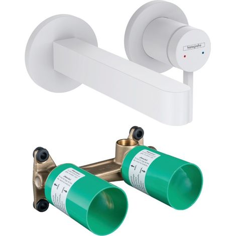 Mitigeur lavabo mural HANSGROHE Finoris 165 mm + bonde à écoulement libre Blanc mat + Corps encastré