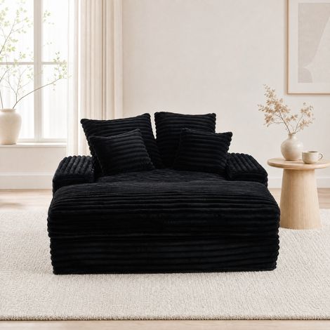 Chaiselongue 137 x 175 x 63 cm ohne Montage, schwarzer Cord, 4 Kissen HAVRYA (1/5)