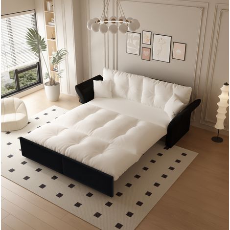 Schlafsofa 190x85x91 cm, 3 in 1, ausziehbar, mit 2 Kissen, Velours, Beige (1/5)