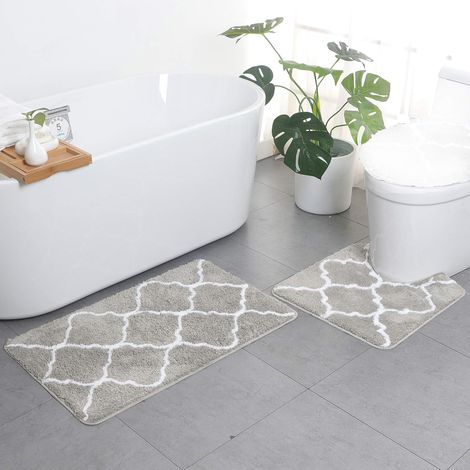 Paracity Lot de 2 tapis de bain en microfibre douce haute densité avec absorbants d’eau, tapis de bain 50 x 80 cm et tapis de WC 50 x 50 cm, tapis de douche lavable en machine (gris) (1/5)