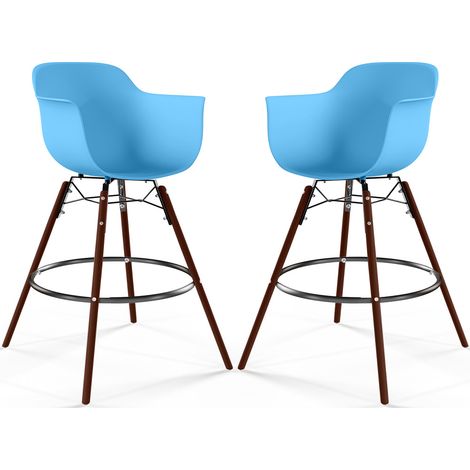 Bar Stools - Scandinavian Design - Dark Wood Legs - Pack of 2 - Nordika Blue