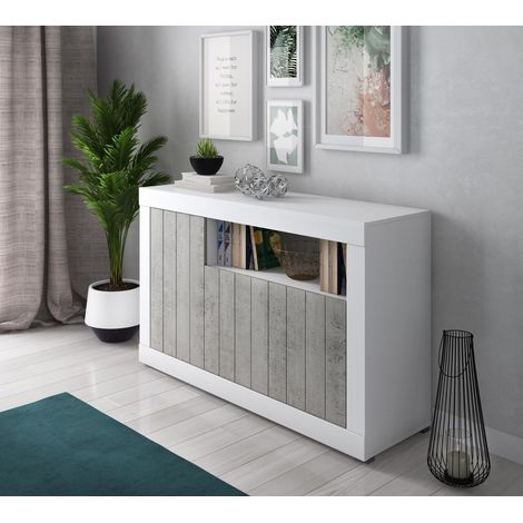 CREDENZA MOD. RAVEN CM 137X42 H. 86 BIANCO FRASSINATO E CEMENTO (1/2)