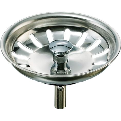 Marken-Siebkörbchen 3 1/2 Zoll für Küchenspülen mit manueller Betätigung des Ablaufverschlusses / Ventils, Korb-Durchmesser ca. 81 mm - Führungsstange 8 mm mit Kugel