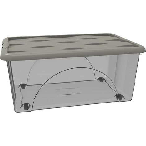 Contenitore con Coperchio e 4 Ruote Box Portaoggetti 45 LT STORAGE  Salvaspazio  Sovrapponibile scatola 60x40x25 Organizer Multiuso organizzazione Casa Bagno Ufficio - colorigenerali: Grigio Talpa
