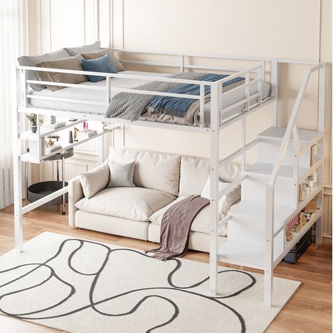 MEUBLIV Litera 140x200 cm blanca – con almacenamiento y barandilla, sin colchón (1/5)