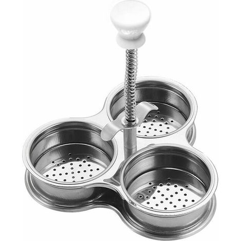 Egg Boiler, Egg Boiler, Stainless Steel Egg Boiler, Stainless Steel Egg Boiler, Egg Boiler with 3 Grids and Holes for Boiling Eggs (Silver) (1/5)
