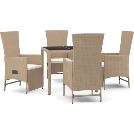 Maison Exclusive - 5-tlg. Garten-Essgruppe mit Kissen Beige Poly