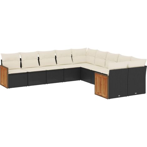 Maison Exclusive - 10-tlg. Garten-Sofagarnitur mit Kissen Schwarz
