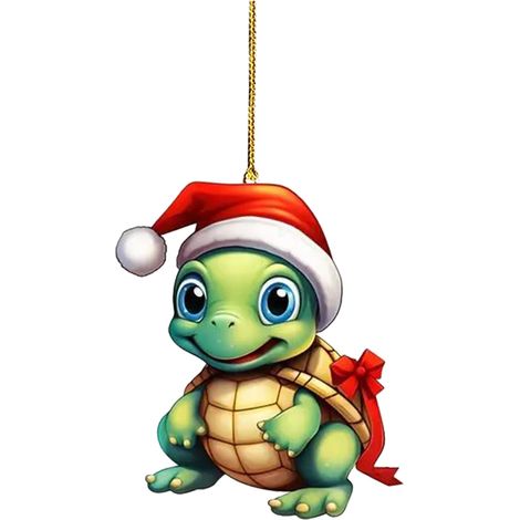 Pendentif De Noël En Acrylique - Tortue Décorative Pour Arbre De Noël Porte Ou Mur - Ornement Festif Maison Bureau - Lot De 1 (1/4)