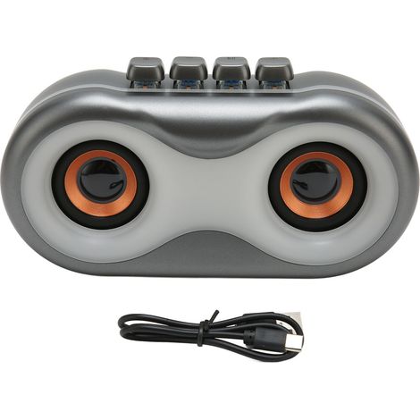 Mini enceinte Bluetooth sans fil de bureau avec éclairage RGB, portable, double enceinte et caisson de basses, grise. (1/5)