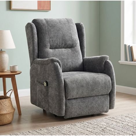 Sillón elevador eléctrico de chenilla, mando a distancia, bolsillos laterales, gris oscuro OKMYHOME (1/5)