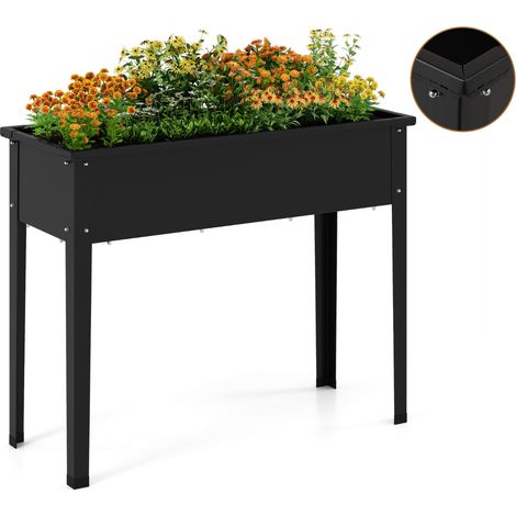 Bac de plantation surélevé métallique taille M, anti-rouille et résistant aux intempéries, trous de drainage, bords roulés et patins antidérapants pour fleurs, légumes et aromates (1/5)