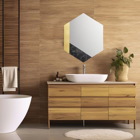Specchio 70x80 cm decori foglia oro e marmo laminato nero - CHARLIE (1/3)