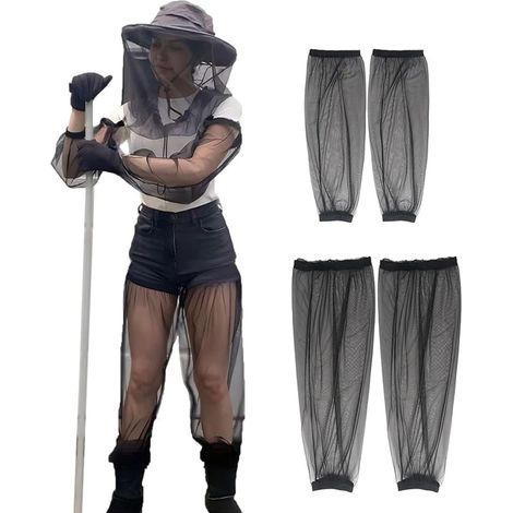 Filet de Tête Anti-Moustique, 5Pcs Moustique Protection de Tête Filet Respirants Manchons de Bras et Jambes Anti-Moustiques avec Sac de Rangement pour Extérieur Camping Pêche (Noir) (1/5)