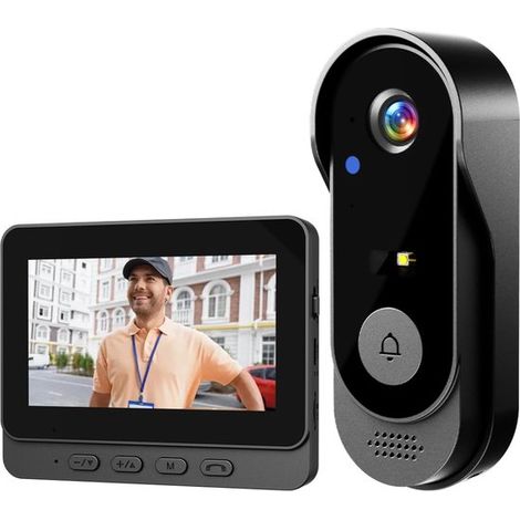 Cámara de timbre inalámbrica, timbre de video con conexión 2.4G, no requiere red ni aplicación, visión nocturna, resistente al agua IP66 (1/5)