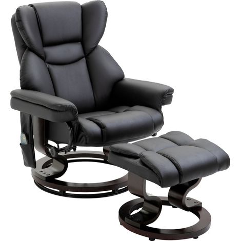 Sillón relax con función de masaje y reposapiés, polipiel negra, reclinable y giratorio (1/5)
