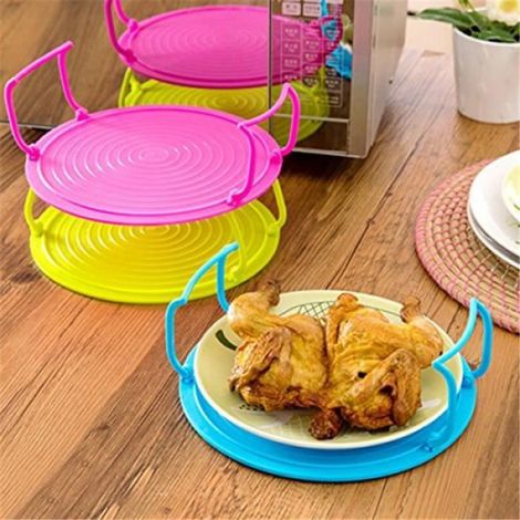 1 Pcs Double Support Assiette Micro-Ondes Plateau Assiette Grille Plat en Plastique Grille Four Plateau (1/4)