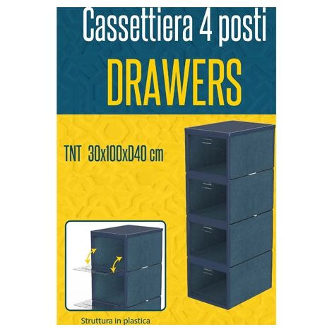 1 Pezzo Cassettiera Organizer in TNT 4 Cassetti Blu 100 x 40 x 30 cm (1/2)