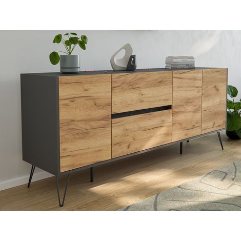 Raumwunder XL Sideboard Pharo 180cm 2 SoftClose 3 Türen Grafit/Eiche Front (1/5)