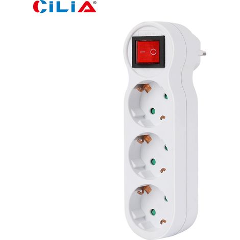 Multiprise CILIA 3 Prises Schuko Interrupteur Lumineux Sécurité Enfants Design Plat Blanc 16A 3500W Adaptateur Universel Allemand (1/5)