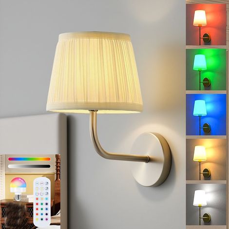 Applique murale LED sans fil avec ampoule et télécommande, applique murale en tissu à piles, 15 couleurs, minuterie, pour chambre et salon – Argent (1/5)