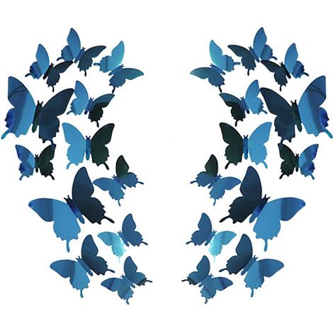 24 Pièces 3D Miroir Papillon Art Stickers Muraux Décoratifs Décor à la Maison (Bleu) (1/5)