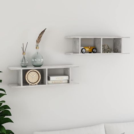 Lot de 2 Étagères murales Étagère de Rangement - Meuble de rangement Gris béton 78x18x20 cm Aggloméré BV506250 - BonneVie (1/5)