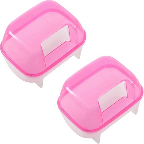 Deux hamsters roses et blancs dans une cage à sable pour salle de bain pour animaux (10 x 7 x 7 cm) (1/5)