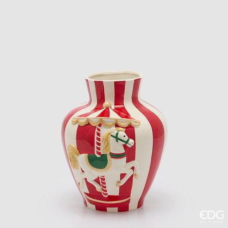 EDG Enzo De Gasperi Vaso Anfora Cavallo Giostra H26 Ø21 cm Bianco Rosso – Decorazione Natalizia (1/4)