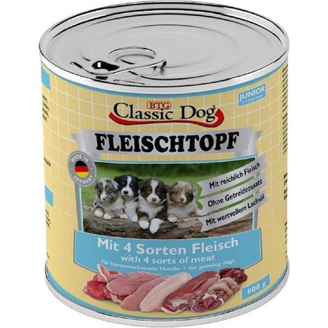 Classic Dog Hundenassfutter Fleischtopf Junior getreidefrei 800 g 4 Fleischsorten