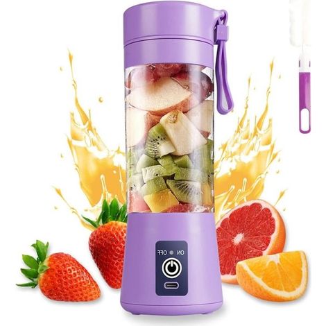Mixeur-extracteur de jus portable - Préparez des boissons saines - Six lames en acier inoxydable - Capacité de 380 ml - Violet clair/Noir (1/5)