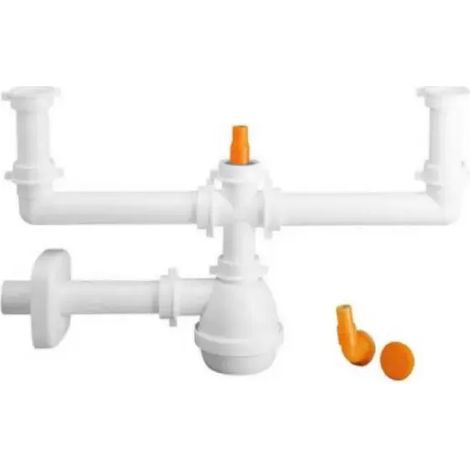 Sifone 2 Vie Senza Piletta per Lavello Acciaio Ceramica con Attacco LIRA