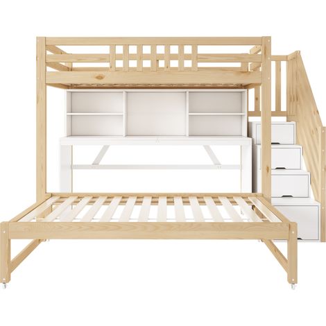 Kinder-Hochbett 90 x 200 cm mit Ausziehbett 90 x 190 cm, Schreibtisch und Stauraum HOMVRA (1/5)