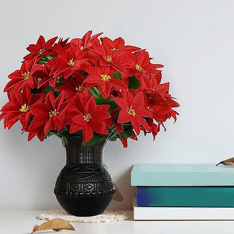 Bouquet De Poinsettia Artificiel - Rouge - 36 Cm - Pour Décoration Intérieure Et Extérieure - Noël Fêtes Saisonnieres - 1 Piece (1/5)